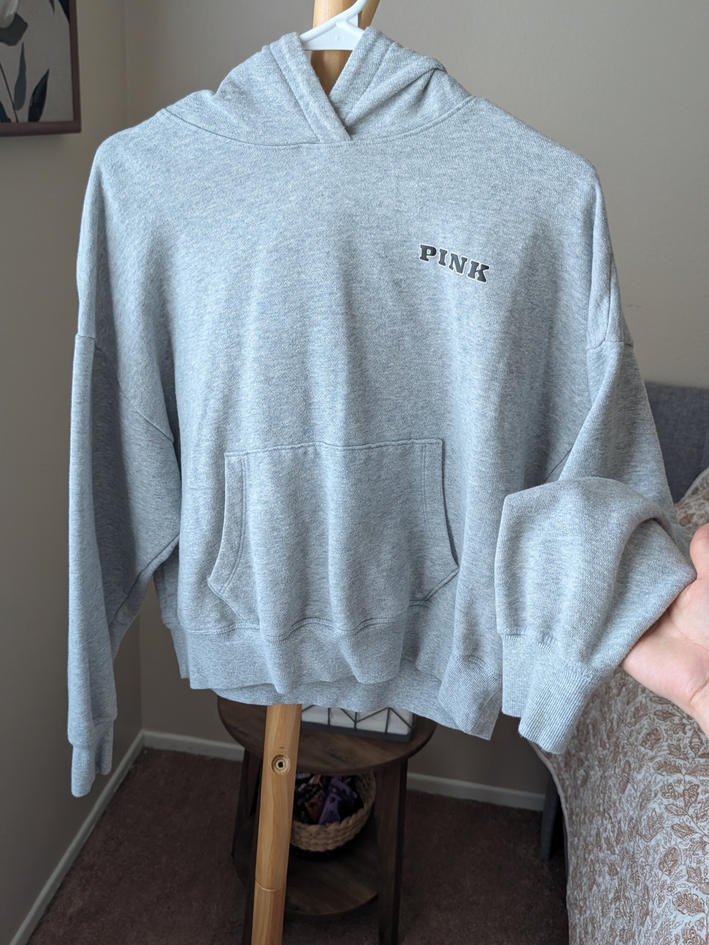 PINK Victoria's Secret Heather Gray Crop Pullover Hoodie
